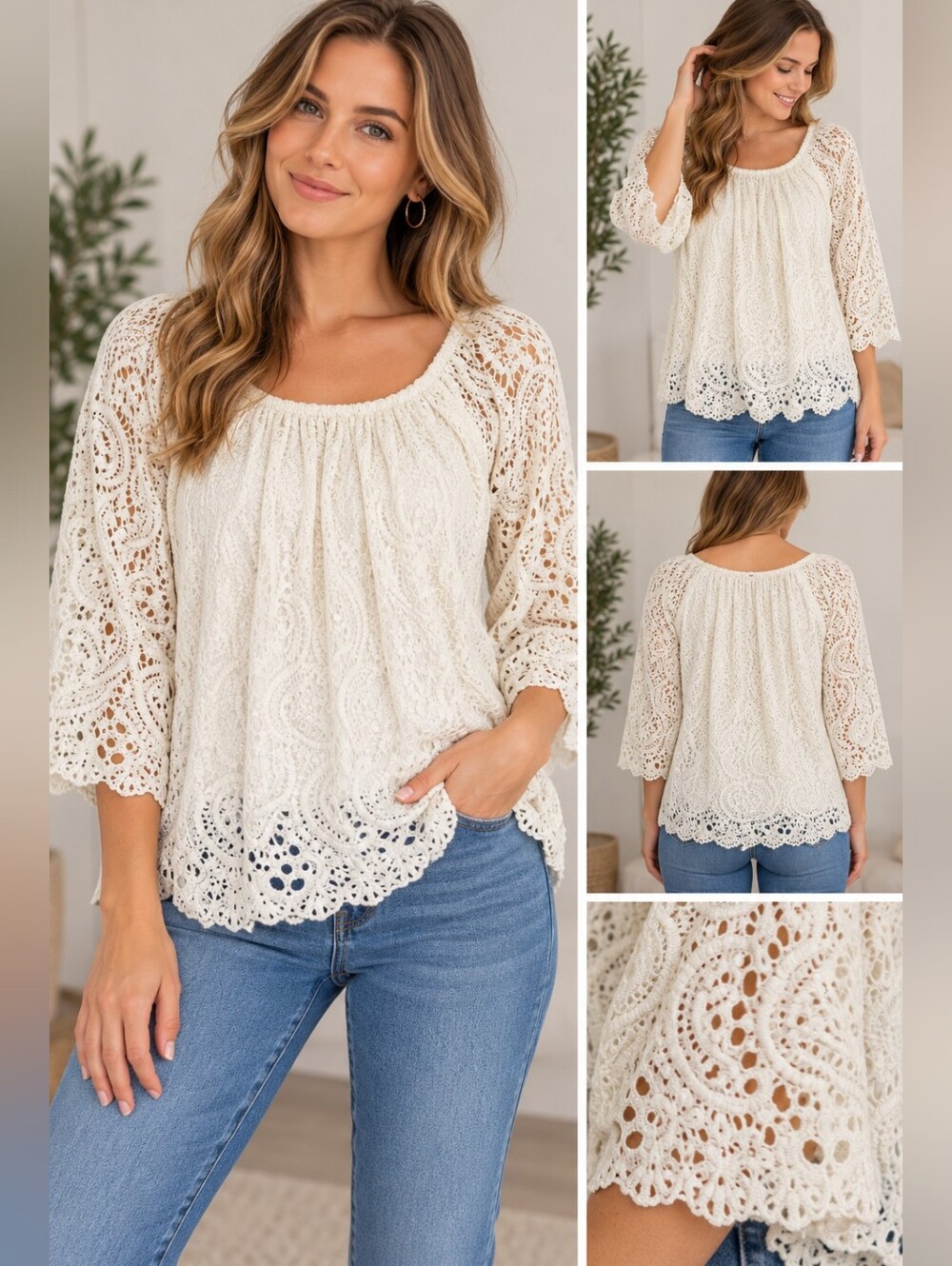 Brittany black women's 3X white lace blouse #26